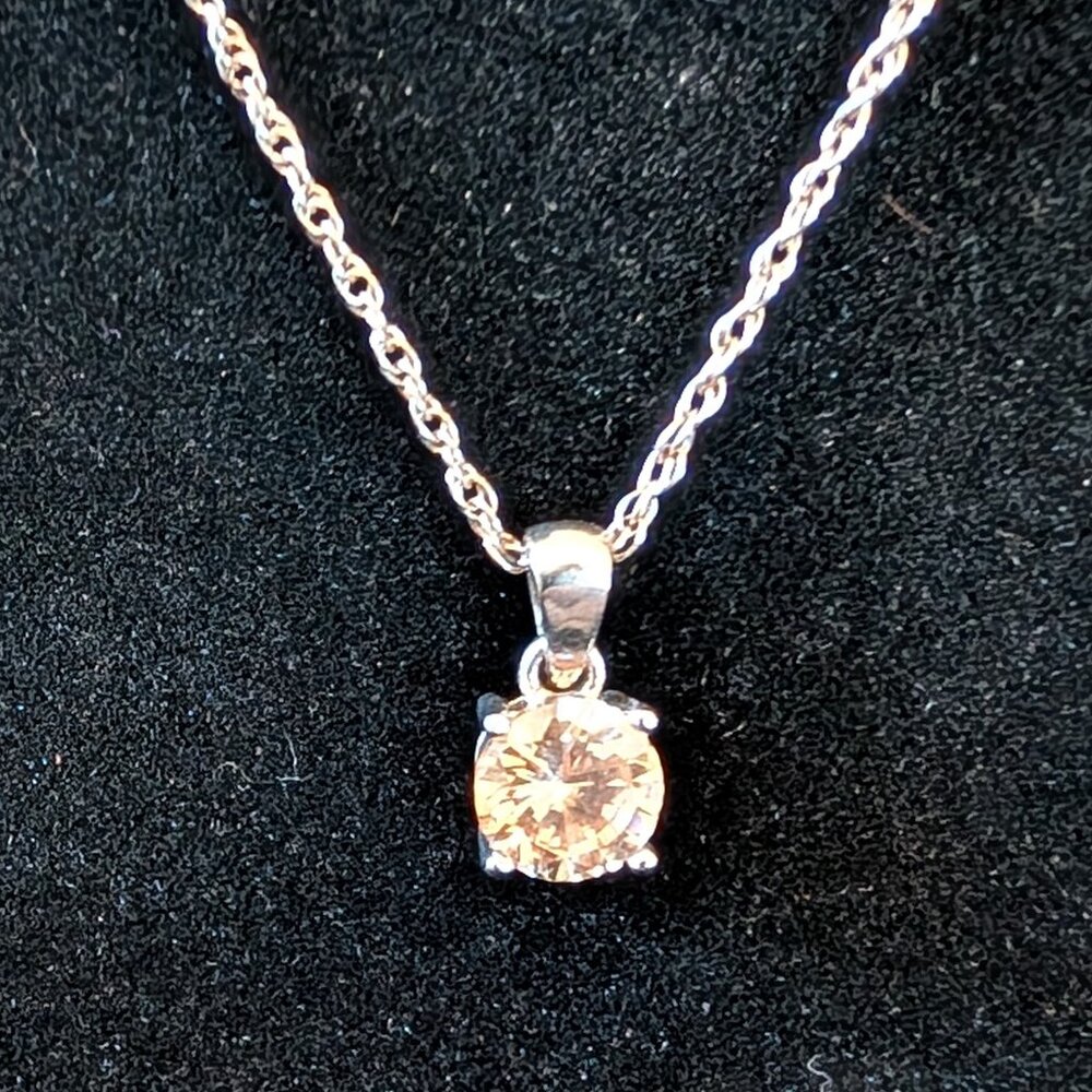 Sterling Silver Peach Zircon Pendant Necklace 21"